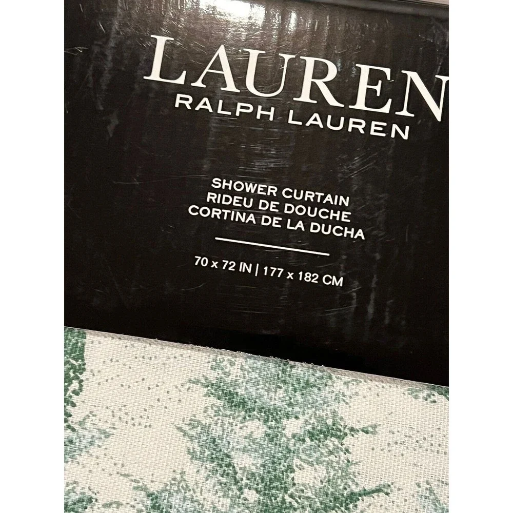Ralph Lauren Cotton Fabric Shower Curtain Evergreen Trees Green Farmhouse 70x72